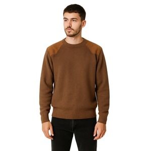 PERUVIAN CONNECTION Alpaca Sweater Brown Suede Shoulder Patch Sz M Heritage‎